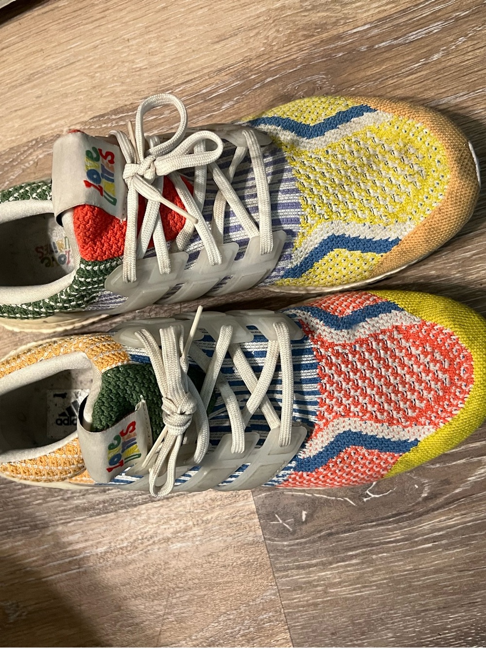 adidas men’s Multicolor Knit Sneakers with Yellow, Blue & Green Accents